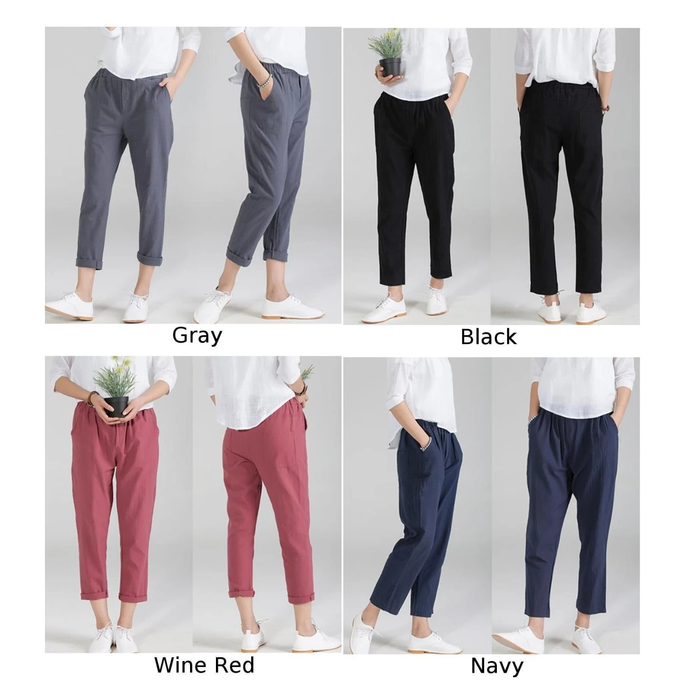 Women's Pants Solid Cotton Linen Loose Slim Casual Harem Pencil Trousers | Женская одежда