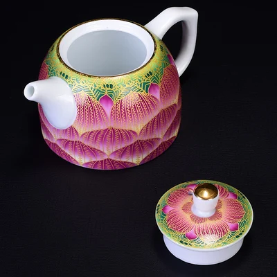 Jingdezhen эмалированный керамический чайник с ручной росписью золотой Шелковый