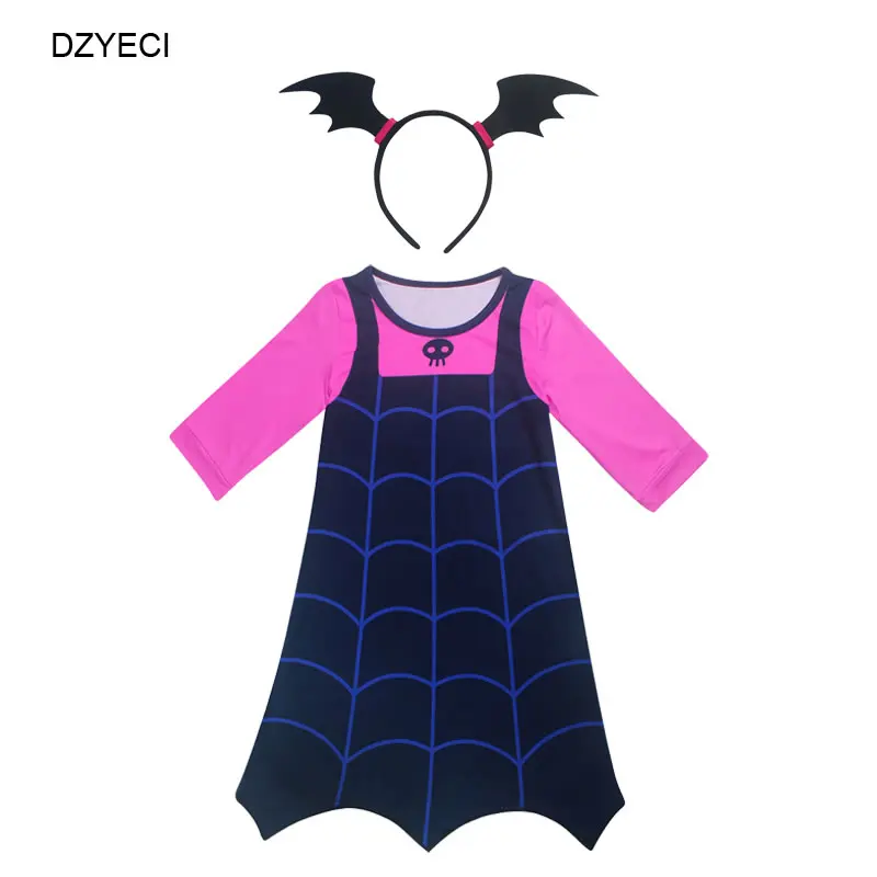 Blue2 Dress Headband Disfraz Vampirina/платье для маленьких девочек; костюм для рождественского карнавала; детское кружевное платье для маскарада; vetement enfant fille - Цвет: Blue2 Dress Headband