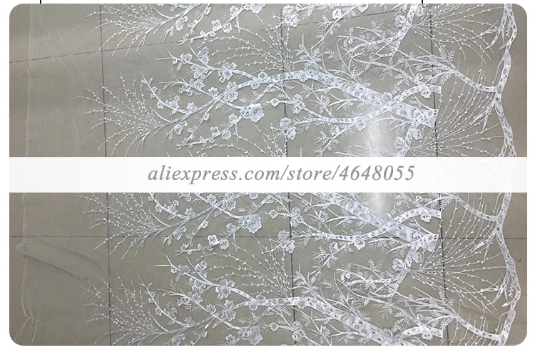 

Mesh Embroidery Plum branch Blossom Branches Breathable White tulle Lace Fabrics For Clothing Wedding Dressby the yard