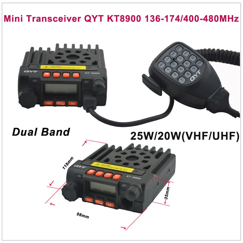 Mini Transceiver QYT KT8900 136-174/400-480MHz two way radio Dual band mobile transceiver Color Black