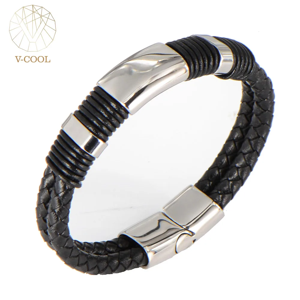 Кожа Браслеты на запястье дешевые плетеный Канат Нержавеющая сталь Шарм Лидер