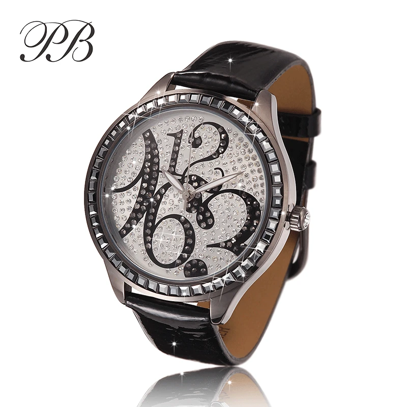 Известный классический бренд PB женские часы девушки горный хрусталь натуральная