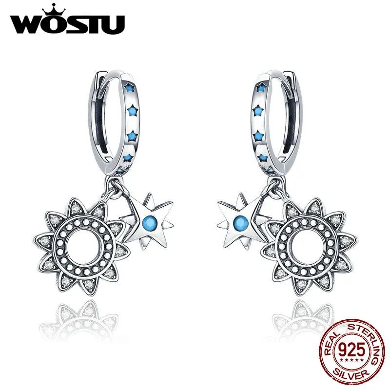WOSTU брендовые Оригинальные 925 пробы серебряные висячие серьги с подсолнухом для женщин женские модные серьги, украшения в подарок CQE461