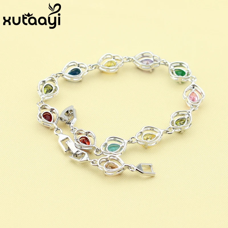 Fashion Jewelry Multi-Color Gems Silver colorOverlay Bracelet For Women Adjustable Link Chain Length 19+3 cm Free Box | Украшения и