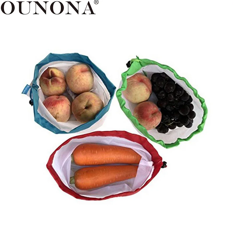 OUNONA сумка для овощей моющаяся кухонная хранения 3 шт. экологичный мешочек фруктов