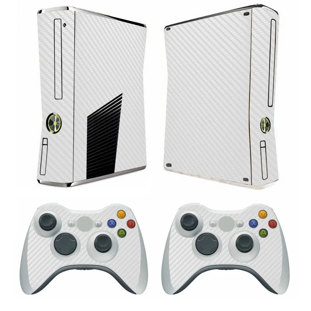 Белая углеволоконная виниловая Защитная Наклейка для Microsoft Xbox 360 Slim и 2 наклейки