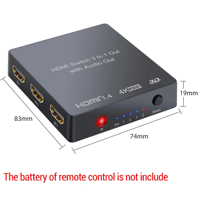 4K 3D 1080P PIP 3 порта HDMI коммутатор с аудио экстрактором конвертер оптический Toslink SPDIF выход(пульт дистанционного управления без батареи