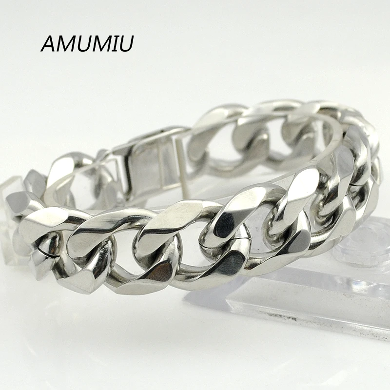 Мужской массивный браслет AMUMIU массивная цепочка из нержавеющей стали 22 см * 18 мм
