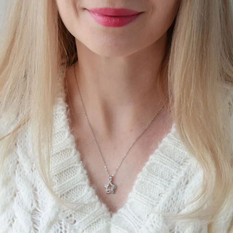 Женское ожерелье из серебра 925 пробы с подвеской в виде двух звезд|fine jewelry|necklace