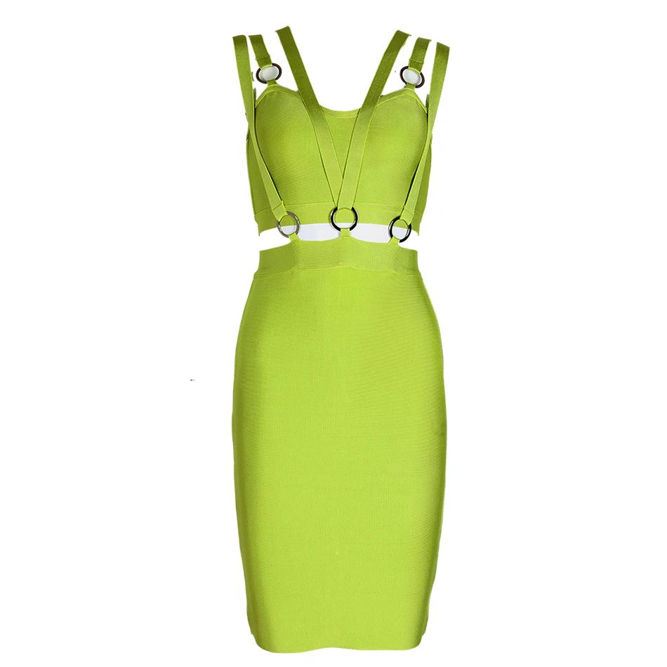 Бандажное платье без рукавов с треугольным вырезом зеленое мини-платье для
