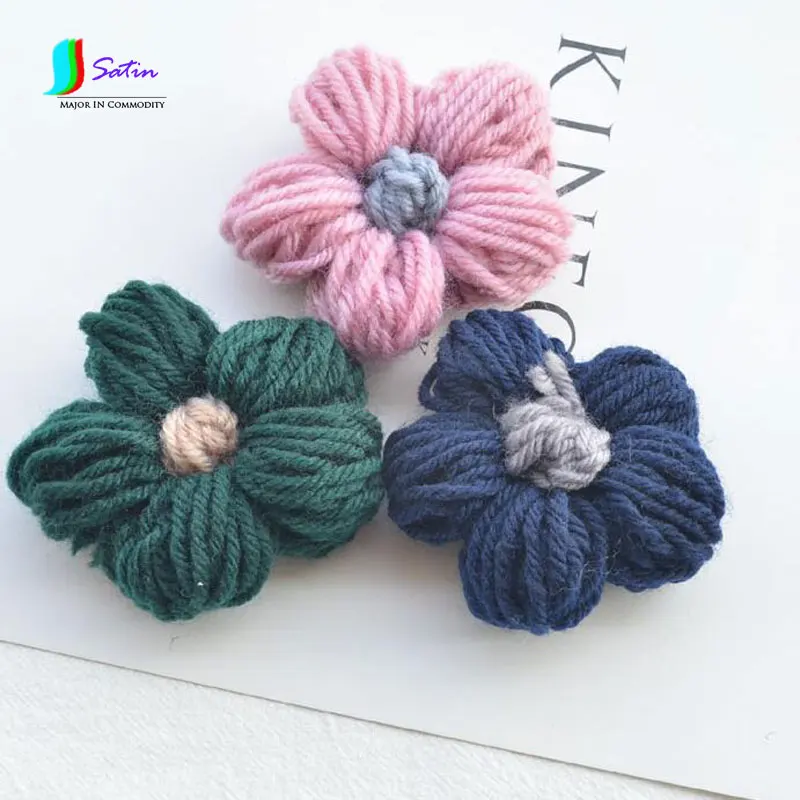 Large Wool Crochet Ribbon Core Five-petal Flower Handmade Tiara Hair Accessories DIY Jewelry Crocheted Semi-finished S576P | Дом и сад