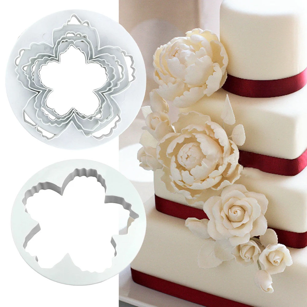 ISIX 4 pcs/lot Peony Petals Pattern Flower Plastic Paste Cake Press Set Cookie Sugar Fondant Cutter Decoration |