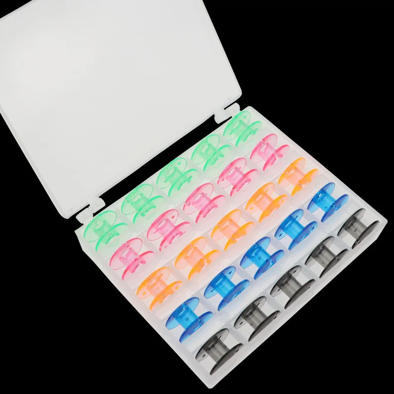 25PCS color bobbin 25 шт./компл. пустые катушки для швейных машин прозрачный пластиковый чехол Коробка для хранения для швейной машины - Цвет: 25PCS color bobbin