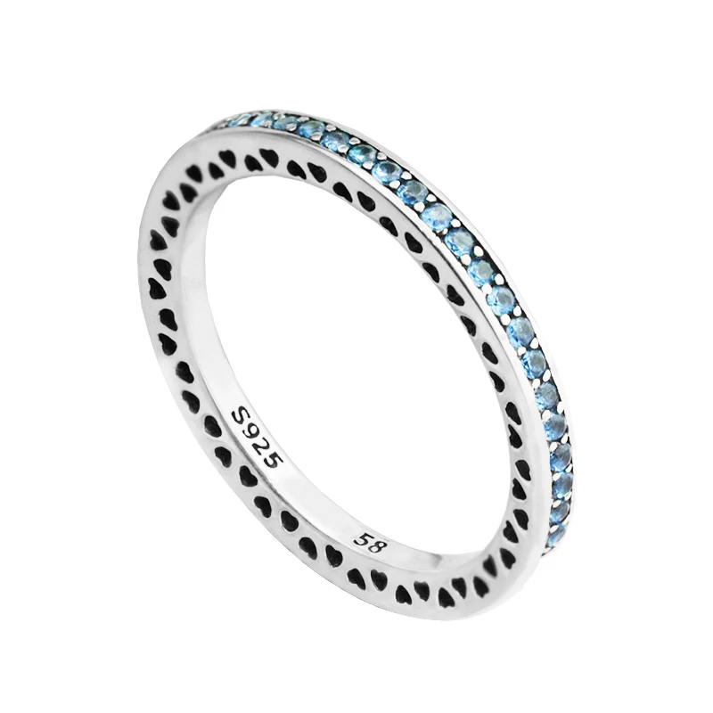 

Radiant Hearts Ring with Air Blue Enamel & Sky Blue Cubic Zirconia 100% 925 Sterling-Silver-Jewelry Free Shipping