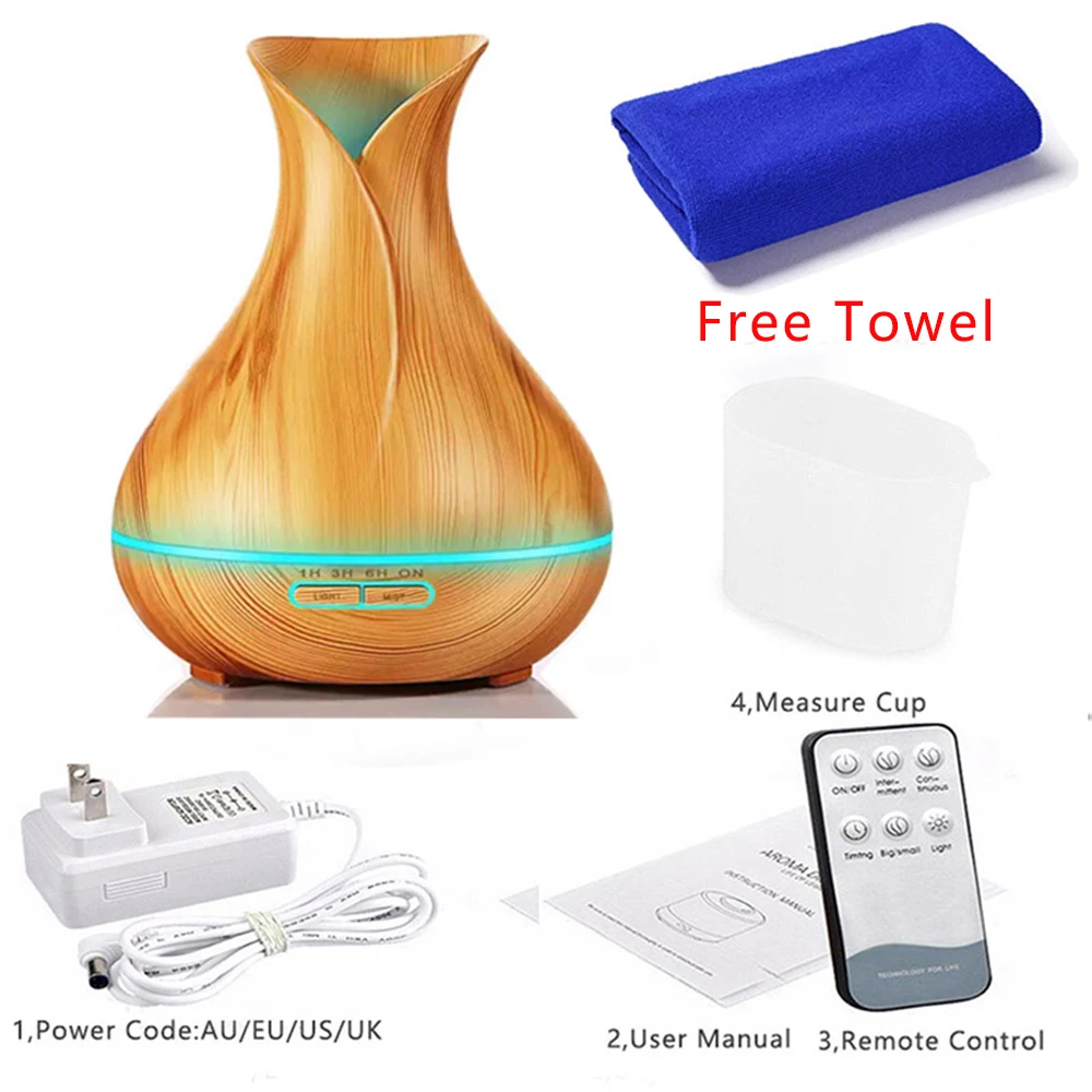 550ML Ultrasonic Air Humidifier Aroma Essential Oil Diffuser With Remote Control Wood Grain 7 Changing Color LED Lights For Home | Бытовая