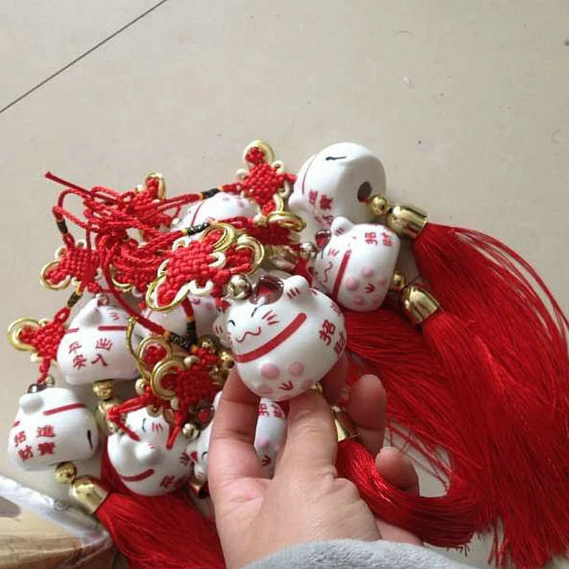 Китайский керамический подвесной орнамент Lucky Cat автомобильный подвесной Декор автомобилей зеркало заднего вида Подвеска Украшения Аксессуары