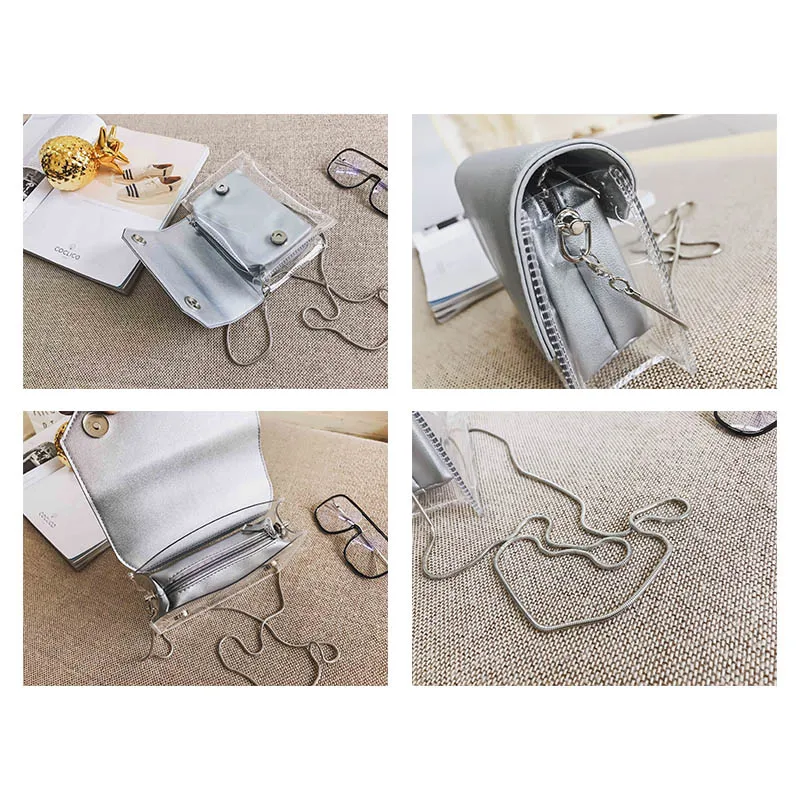 Fashion Women Small Transparent Messenger Bag Clear PVC Composite Lady Chain Crossbody Bags Hot Sale Mini Shoulder Purse | Багаж и сумки