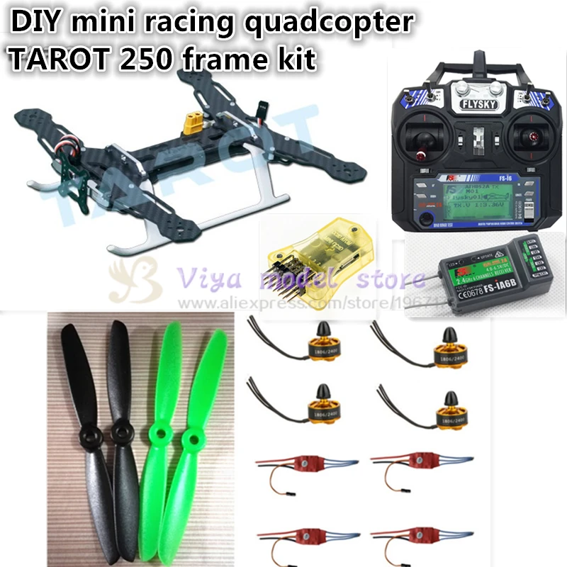 DIY FPV мини гоночный Дрон Tarot 250 рамка + CC3D 1806 2400KV двигатель Simon K 12A ESC 5045 пропеллеры ABS