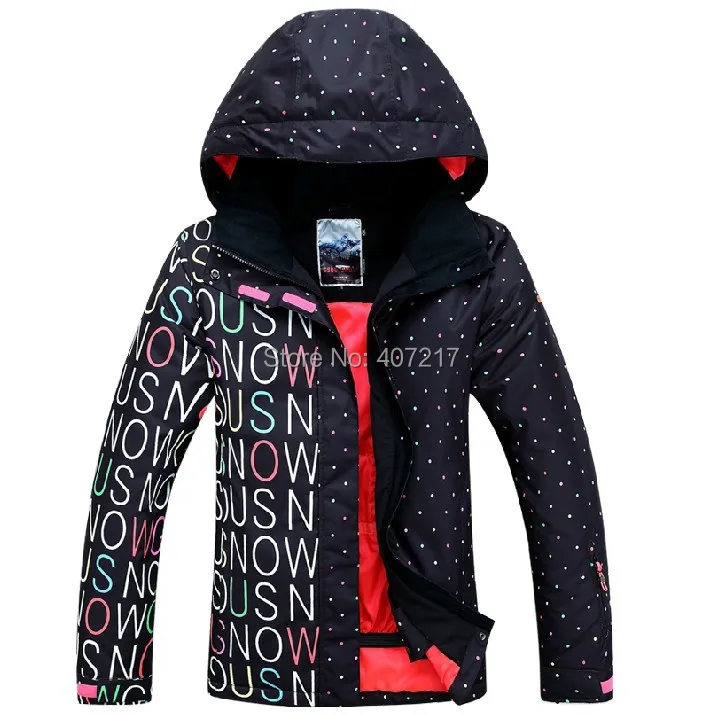 Женская белая Лыжная куртка с буквами и разноцветными точками для катания на