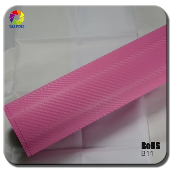 

TSAUTOP Size 1.52x 30m 3d Carbon Film Car Vinyl Wrap Pink Color B11