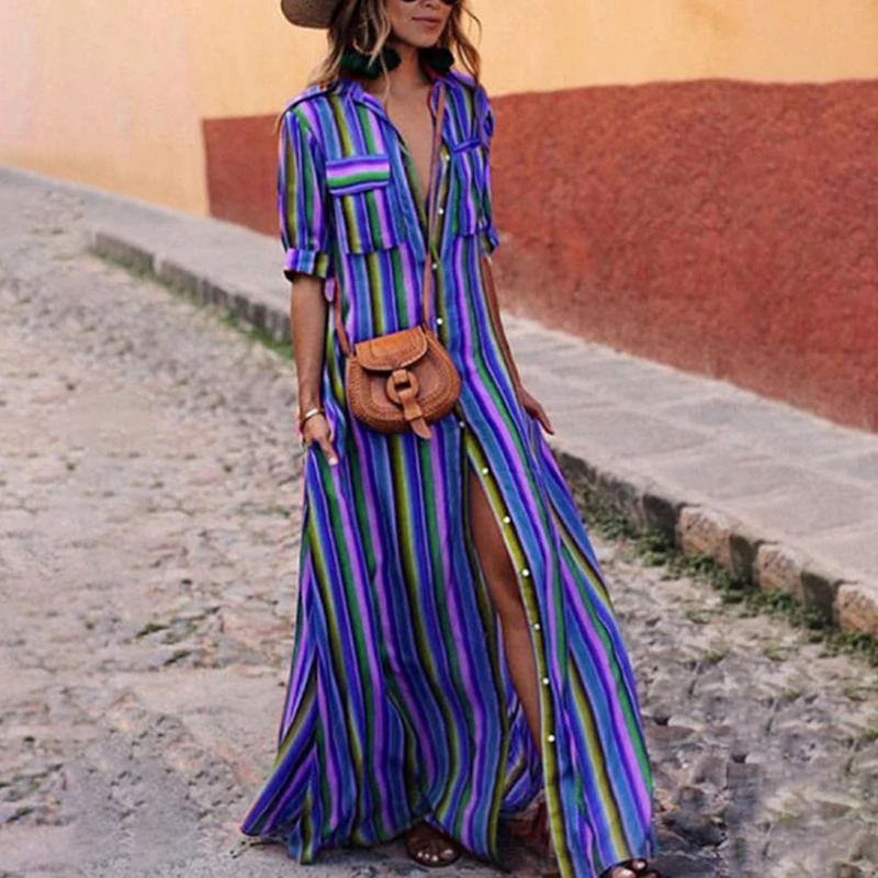 Осеннее Женское Платье макси с длинным рукавом осеннее Новое Модное Длинное