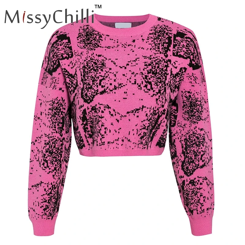 Женский вязаный свитер MissyChilli зеленый короткий пуловер со змеиным узором