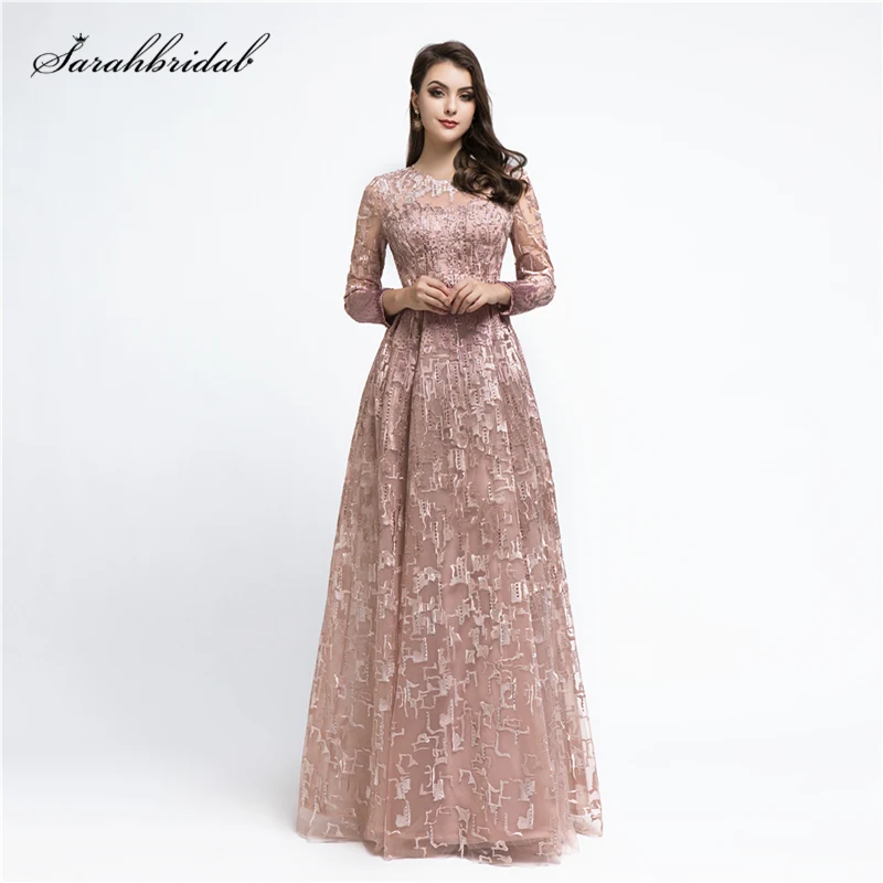 Robe De Soiree Роскошные вечерние платья с длинными рукавами, украшенные кристаллами, с круглым вырезом, длина до пола, женские вечерние платья WT5481