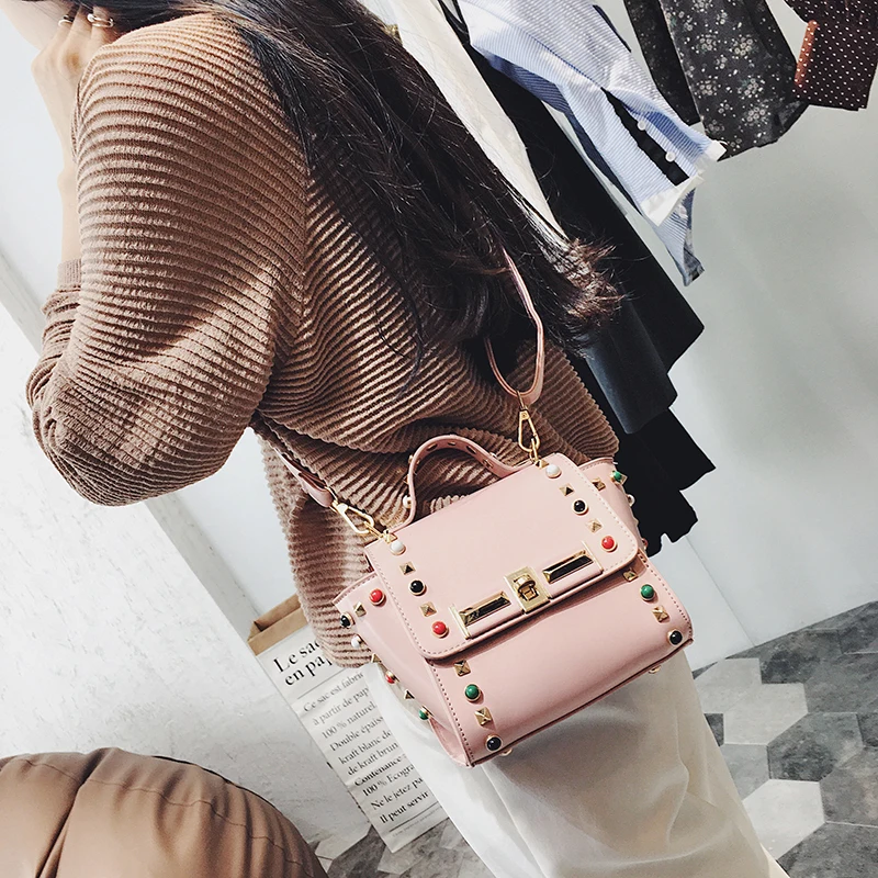 Красочные заклепки сумки женщины известные бренды класса люкс дизайнеры мешки