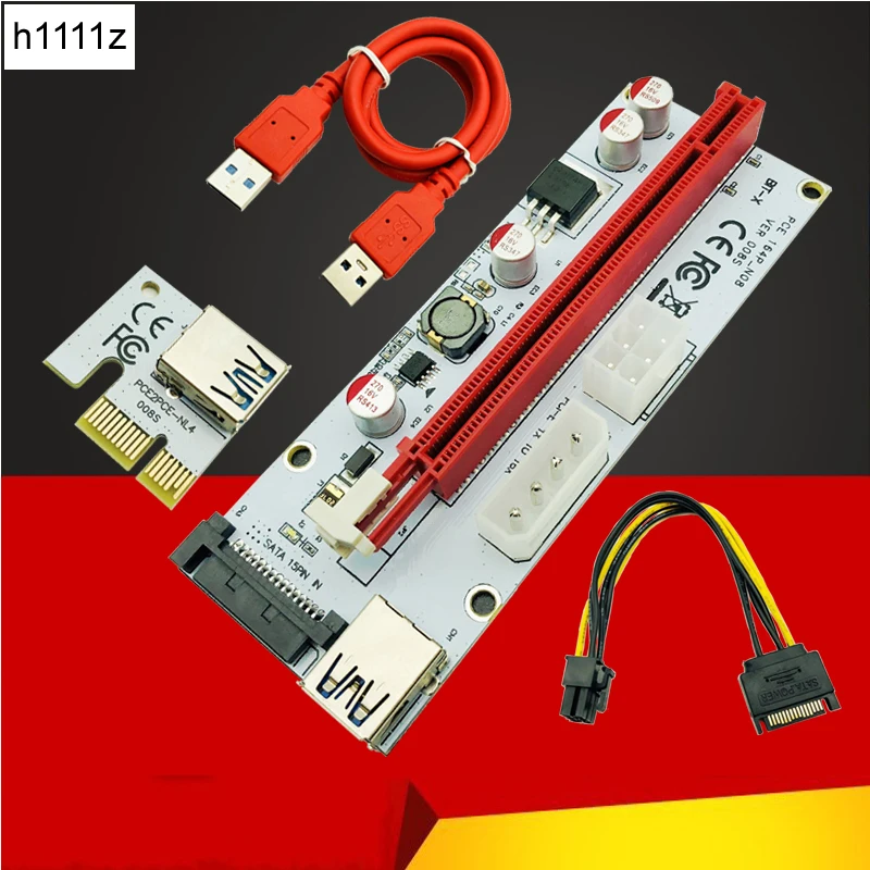 

NEW Riser 008S PCI Express 1X to 16X Adapter Riser Card USB 3.0 Cable SATA to 6Pin Power Cable for Bitcoin Miner Antminer Mining