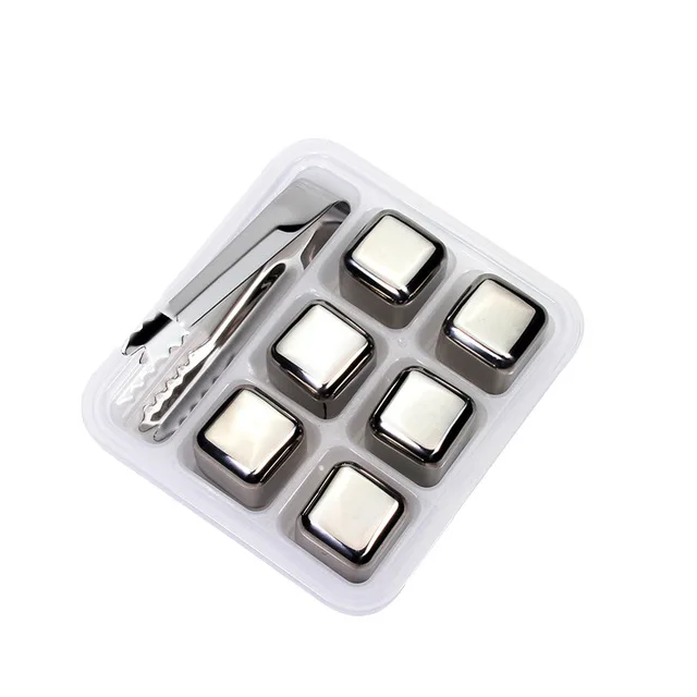 6pcs Из нержавеющей стали многоразовые кубики льда замороженные блоки льда производитель виски льда кубик производитель полезный охладитель пива, вина - Цвет: 6pcs