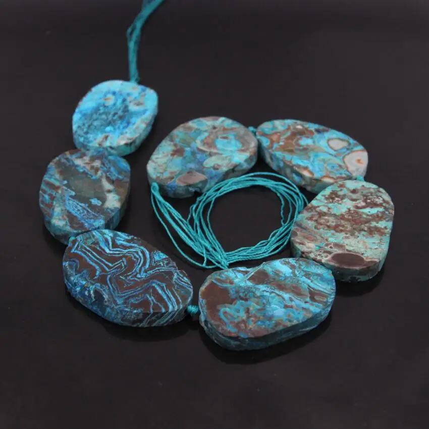 

15.5"/strand Large Size Natural Blue Ocean Jaspers Freeform Slab Loose Beads,Sea Sediment Slice Pendants Jewelry Making Supplier