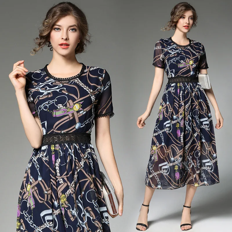New Fashion Autumn Women Vintage Short Sleeve Dresses Lady Print Floral A line Party Dress 3020 | Женская одежда
