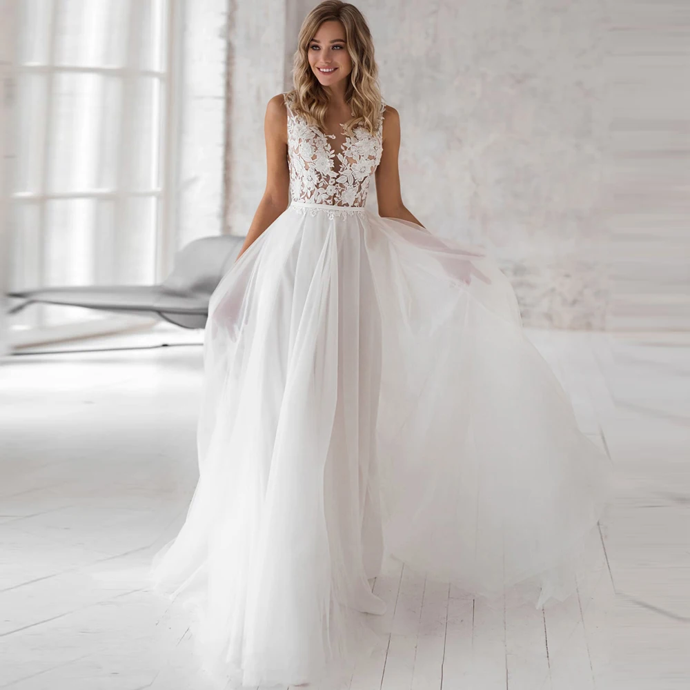 

Elegant Bohemian Wedding Dresses 2020 Lace Appliques Bridal Dress Customized Plus Size Wedding Gown vestidos de noiva