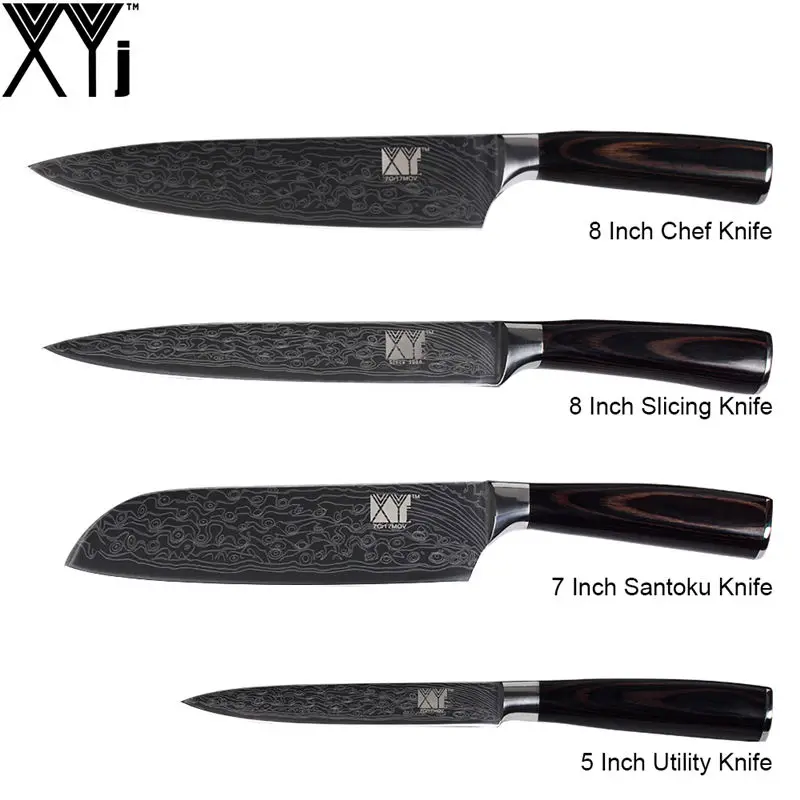 D.(4 Pcs Set) XYj набор кухонных ножей 7cr17, набор ножей из нержавеющей стали, Новое поступление, Дамасские жилы, кухонные ножи, аксессуары, инструменты - Цвет: D.(4 Pcs Set)