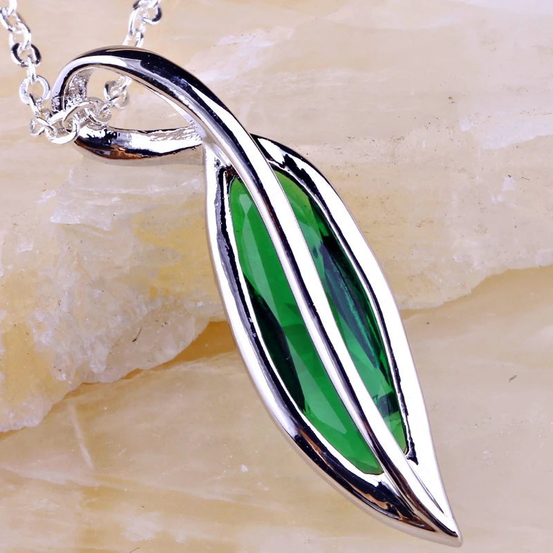 JROSE женское ожерелье с подвеской в форме листика модное серебряное зеленое без