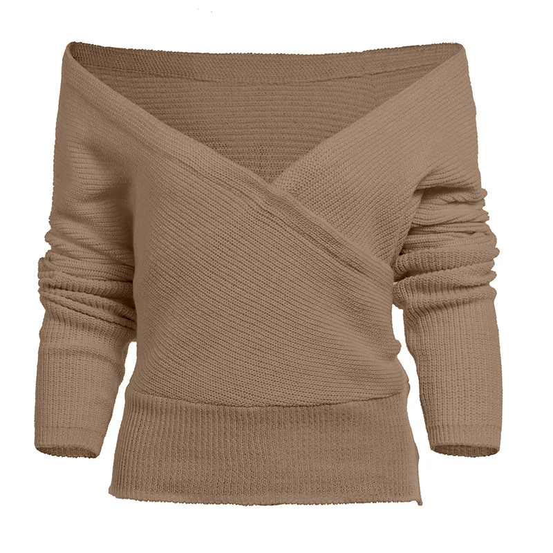 Женский трикотажный свитер Однотонный с треугольным вырезом и открытыми плечами