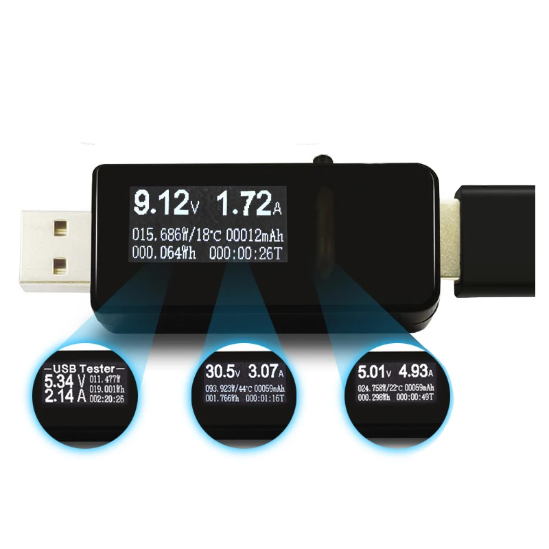 7 в 1 USB Тестер Цифровой DC Ток Напряжение Емкость Вольтметр мощности Амперметр