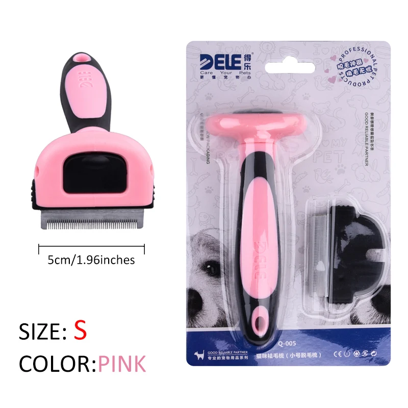 PINK-SIZE-S Щетка для удаления волос, расческа для кошек, собак, Deshedding, слайкер, обрезка, для домашних животных, мех, скребок, истончение, инструменты для ухода, лезвие из нержавеющей стали - Цвет: PINK-SIZE-S