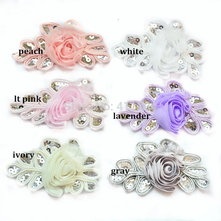 

60 pcs/ lot , 3.5'' shabby flowers , shabby chiffon flower , sequin leaf shabby chiffon flowers for apparel accessories headband