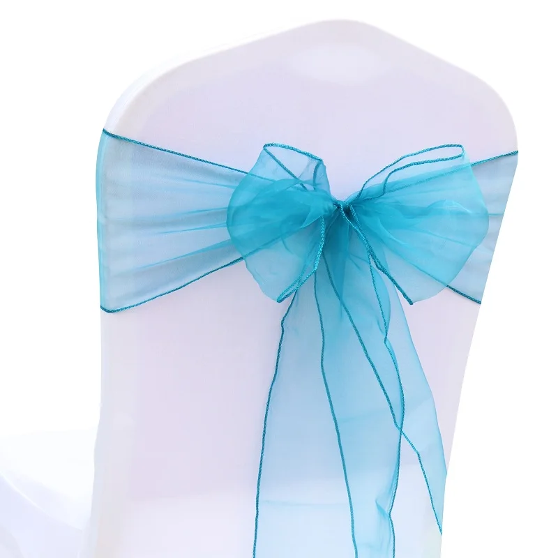 teal blue Чехлы с бантом для стула из органзы, тюлевые пояса для свадьбы, памятные события и вечерние банкетные рождественские украшения, наружные Свадебные лужайки - Цвет: teal blue