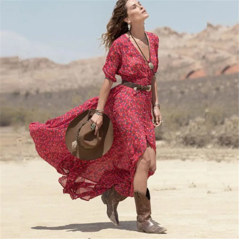 Женское платье с цветочным принтом Boho Модное Длинное пляжное для лета #30|Женские
