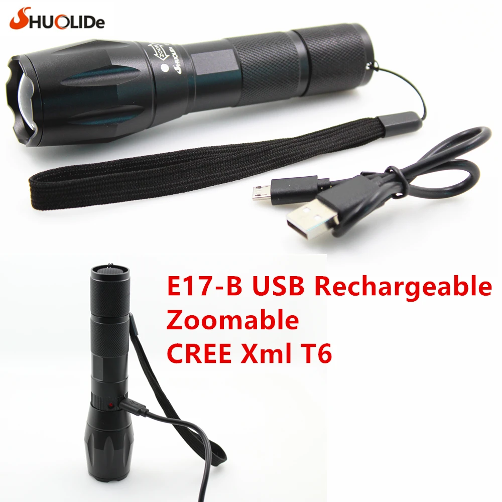 2017 SHuoLiDe Новый E17 B Cree Xml T6 1000 люмен USB Перезаряжаемый Фонарик масштабируемый