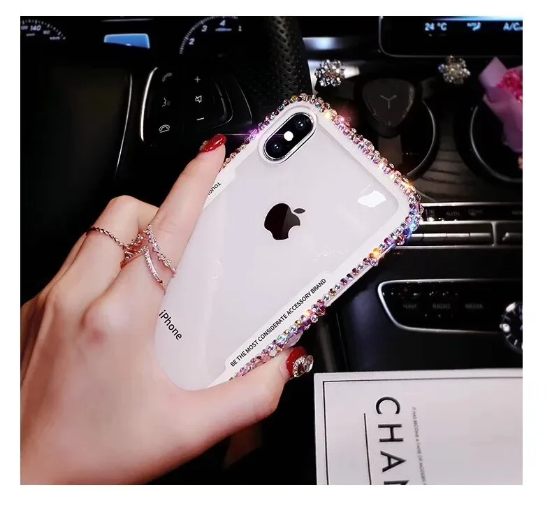 Для iphone XS XR 8 plus чехол блестящий прозрачный силиконовый со стразами шикарные