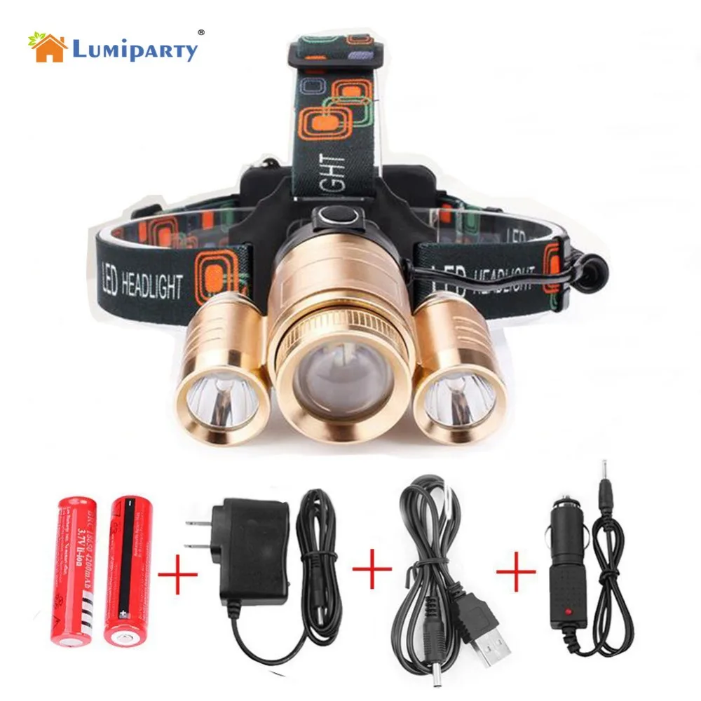 Superbright 3600LM1 * T6 + 2 LED Zoom водонепроницаемый налобный фонарь с масштабируемым