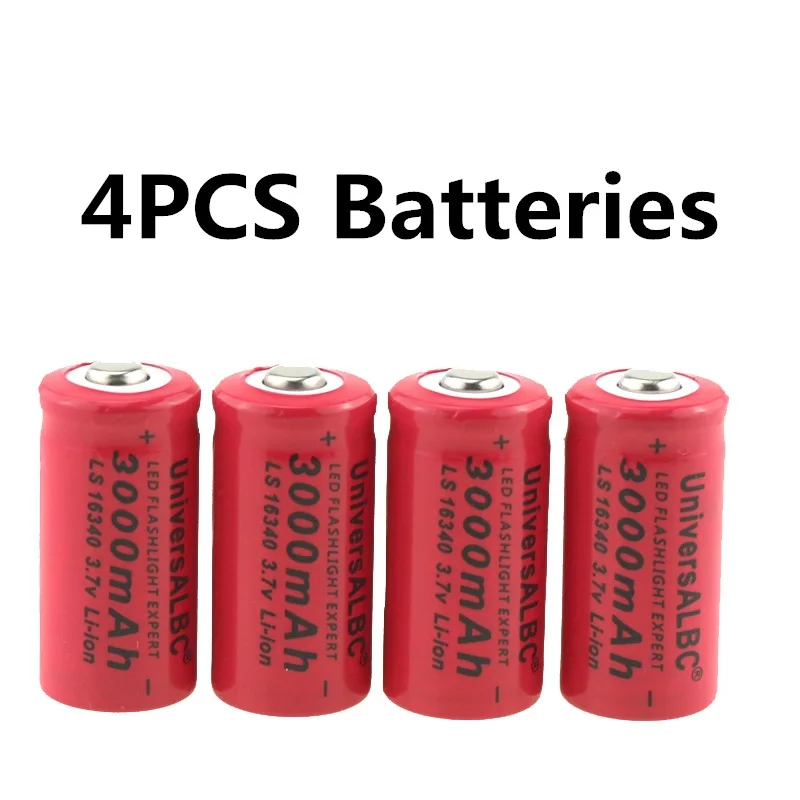 3000mAh перезаряжаемая 3,7 V литий-ионная 16340 батарея CR123A батарея для светодиодный фонарик дорожное настенное зарядное устройство для батареи 16340 CR123A - Цвет: Only 4pcs battery