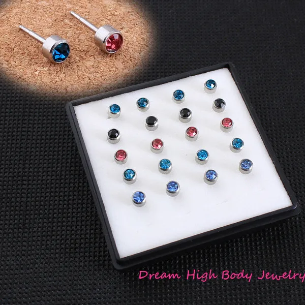 

HENGKE Jewelry Piercing Tool Kit Ear Stud Piercing Gun for Piercer Ring 4mm Gem Mixed Colors Stainless Steel Blue Red Medical