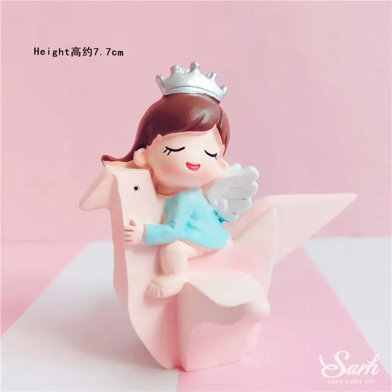 Crown girl and crane Инс Радуга торт Топпер мальчик девочка журавль с днем рождения розовый синий украшения для дня детей вечерние принадлежности сладкие подарки - Цвет: Crown girl and crane