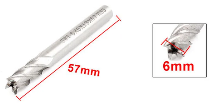 

6mm x 6mm Straight Shank 4 Flutes End Mill HSS Cutter Tool Gray 5pcs