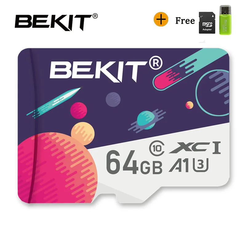 SA-64GB Bekit картой Micro SD объемом 16 Гб оперативной памяти, 32 Гб встроенной памяти, 64 ГБ 128 ГБ 256 Class10 TF карты A1 UHS-3 80 МБ/с. памяти microsd карты для samrtphone и настольный ПК - Емкость: SA-64GB